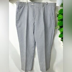 Blue and White Dress Pants with Tapered Leg and Inner Lining, Seersucker Pants.